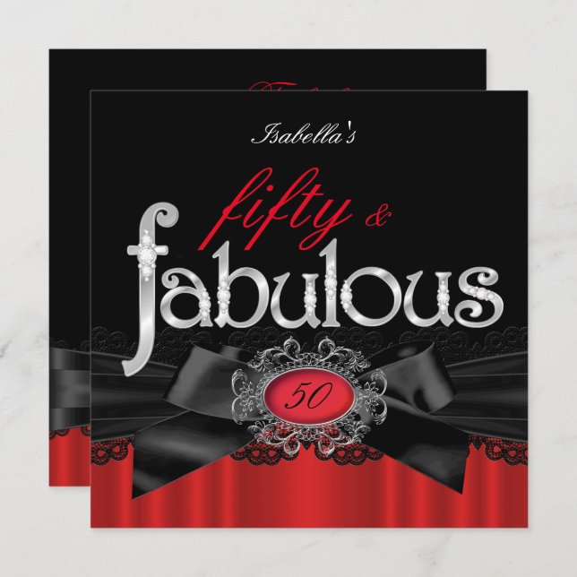 Invitation Fabuleux 50 Red Black Lace fête d'anniversaire (Devant / Derrière)