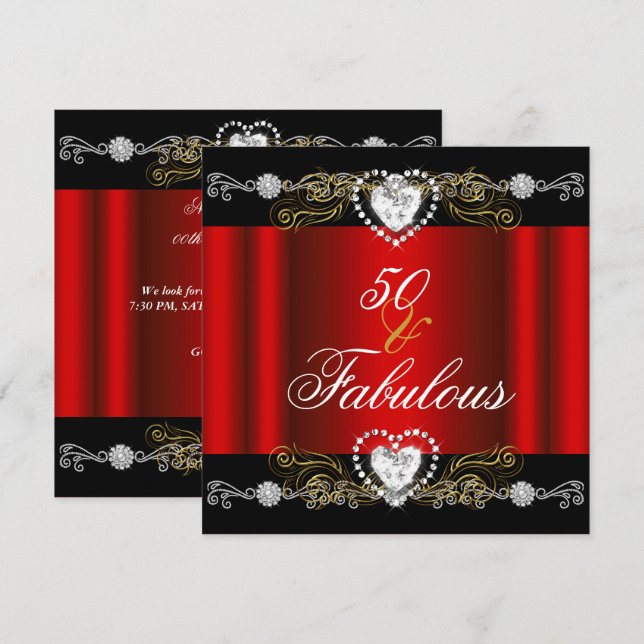 Invitation Fabuleux 50 Red Black Silver Gold 50e anniversaire (Devant / Derrière)