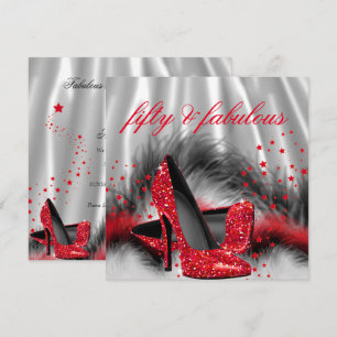 Invitation Fabuleux 50 Red High Heels Silver Black Soie Party