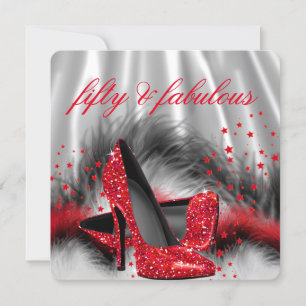 Invitation Fabuleux 50 Red High Heels Silver Black Soie Party