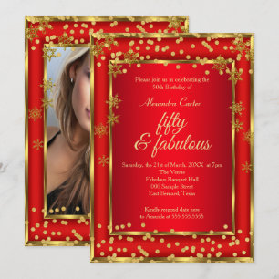 Invitation Fabuleux 50 Red Photo Gold Snowflake fête