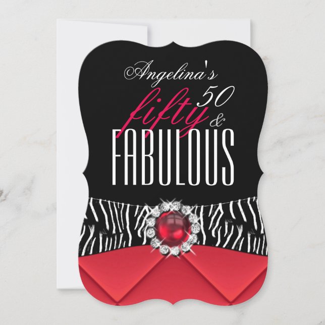 Invitation Fabuleux 50 Red Zebra Black White Anniversaire Par (Devant)