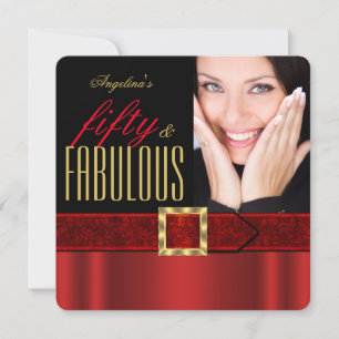 Invitation Fabuleux 50 Regal Red Gold Black Photo Anniversair