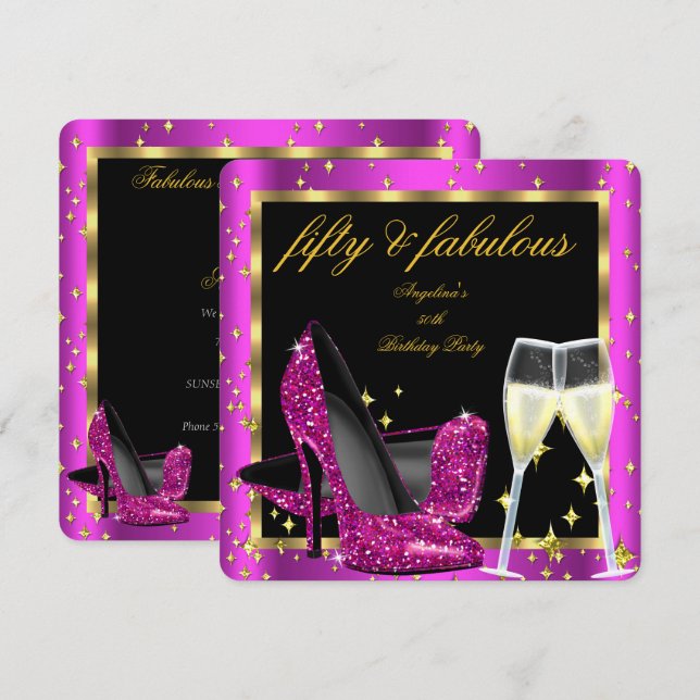 Invitation Fabuleux 50 Rich Rose Champagne Heels Anniversaire (Devant / Derrière)