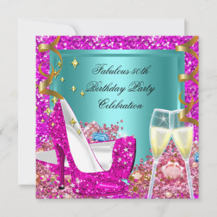 Invitation Fabuleux 50 rose Parties scintillant Turquoise hau
