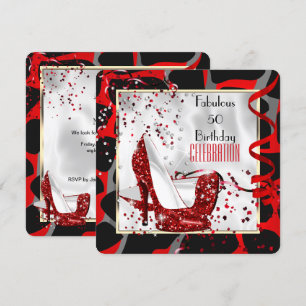 Invitation Fabuleux 50 Rouge Noir Blanc Fête d'Anniversaire