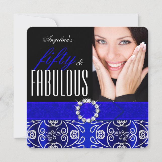 Invitation Fabuleux 50 Royal Blue Diamond fête d'anniversaire (Devant)