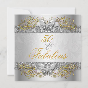 Invitation Fabuleux 50 Silver Gold Butterfly fête d'anniversa