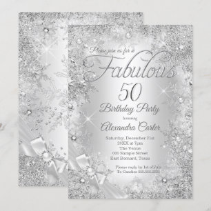 Invitation Fabuleux 50 Silver White Pearl Bow Snowflake