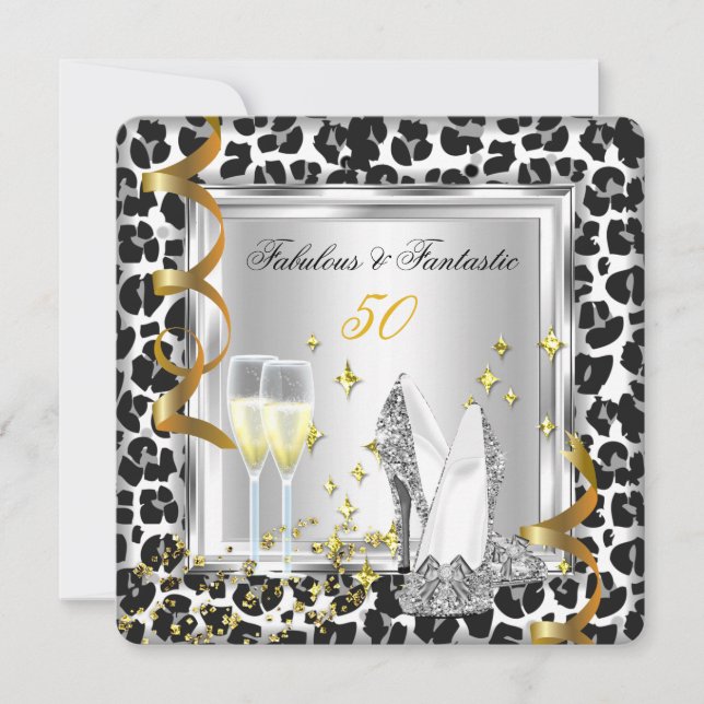 Invitation Fabuleux 50 talons d'argent Leopard Gold Anniversa (Devant)