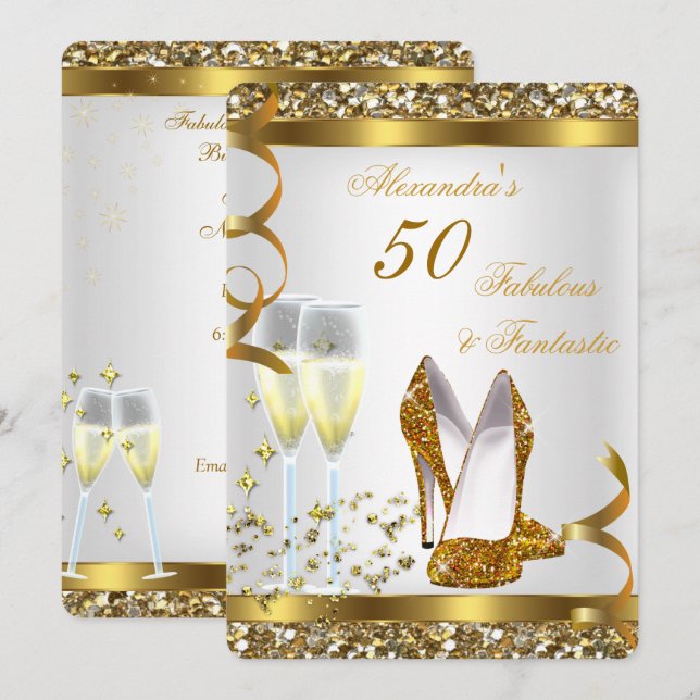 Invitation Fabuleux 50 talons d'or fantastique fête d'anniver (Devant / Derrière)