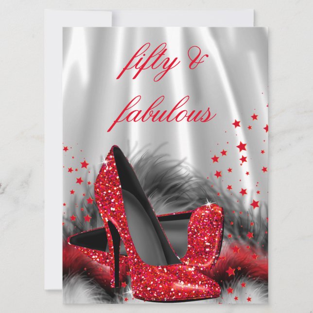 Invitation Fabuleux 50 talons rouges Noir Argent Anniversaire (Devant)