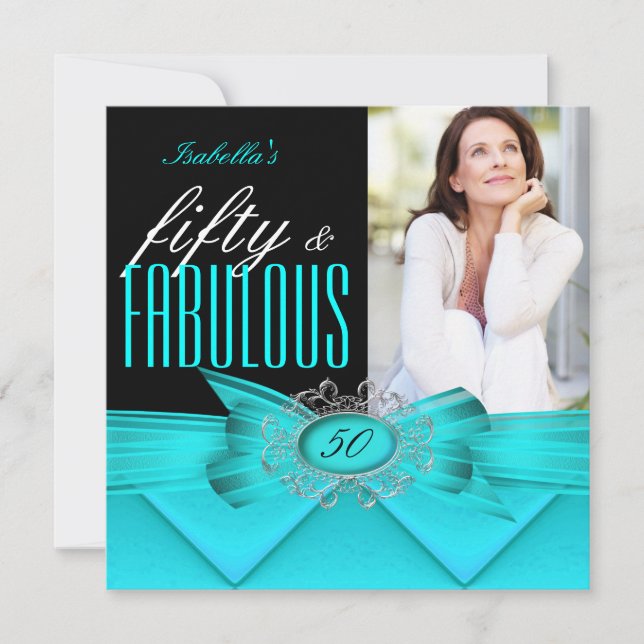 Invitation Fabuleux 50 Turquoise Black Photo Anniversaire (Devant)