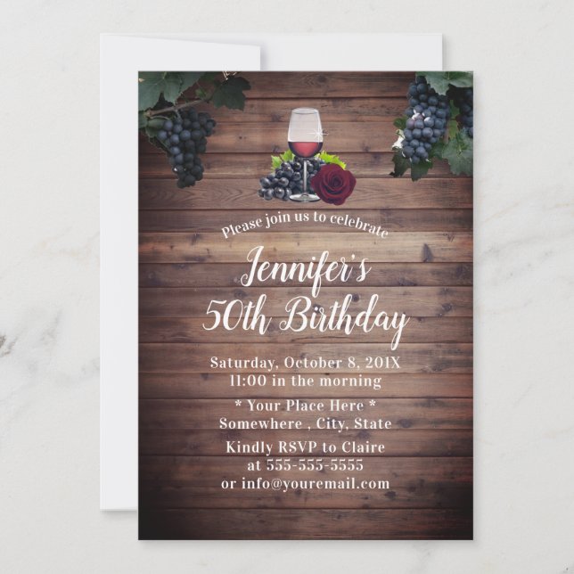 Invitation Fabuleux 50 Vin Rouge Vignoble rustique Anniversai (Devant)