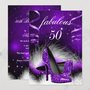 Invitation Fabuleux 50 violet haut talon fête d'anniversaire