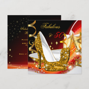 Invitation Fabuleux 50 Woman's Red Gold Birthday Party