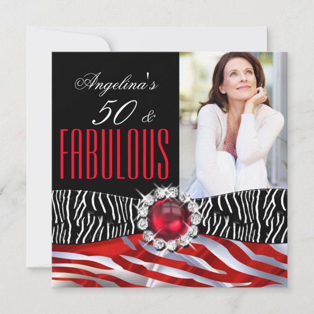 Invitation Fabuleux 50 Zebra Black Red Silver fête d'annivers (Devant)