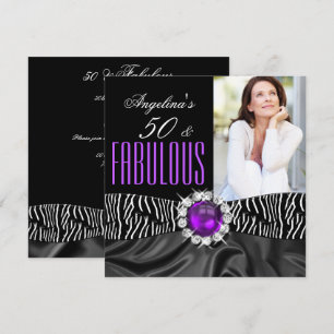 Invitation Fabuleux 50 Zebra Black Soie violet fête d'anniver
