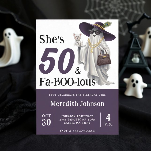 Invitation Fabuleux 50e anniversaire des femmes Fantômes d'Ha (Halloween Ghost Women's Fabulous 50th Birthday Invitation
)