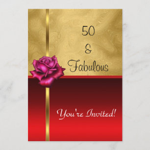 Invitation Fabuleux 50e anniversaire Gold Red Flower