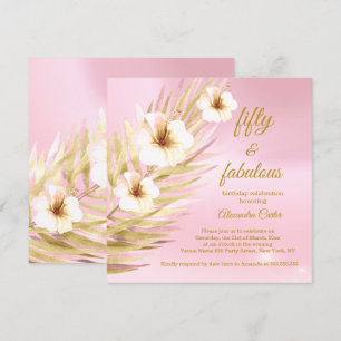 Invitation Fabuleux 50e anniversaire rose or blanc floral