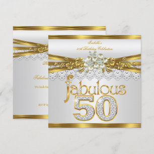 Invitation Fabuleux 50e anniversaire White Pearl Gold dentell