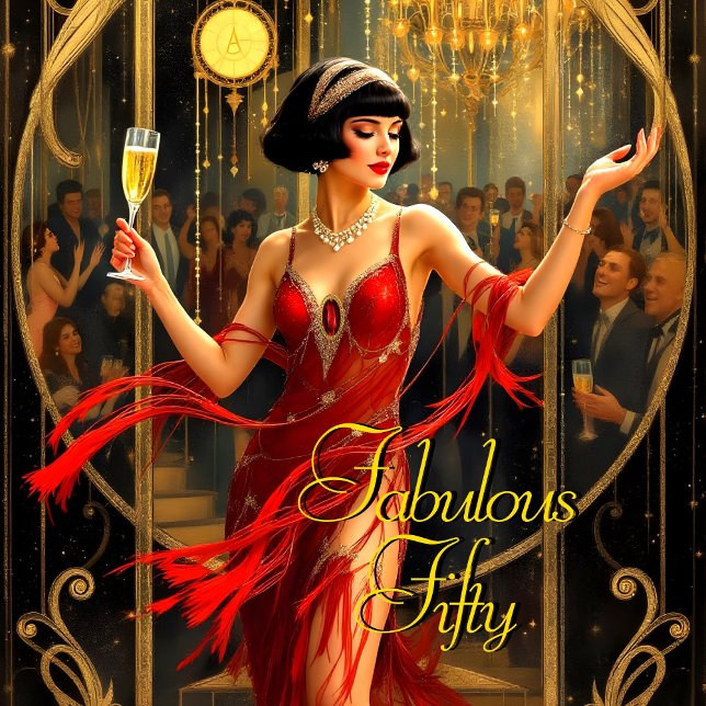 Invitation Fabuleux 50e Art déco des années 1920 Femme Rouge (Créateur téléchargé)