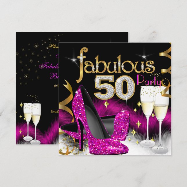 Invitation Fabuleux 50e Parties scintillant Champagne Hot Pin (Devant / Derrière)