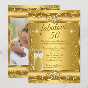 Invitation Fabuleux 50e Photo scintillante Gold Champagne Par