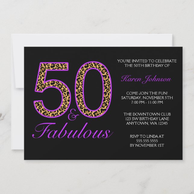 Invitation Fabuleux 50e Soirée d'Anniversaire de Léopard Noir (Devant)
