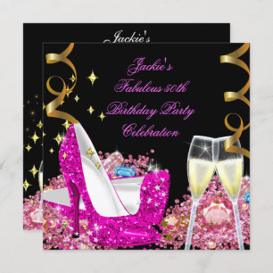 Invitation Fabuleux 50ème Hot Rose Parties scintillant High H