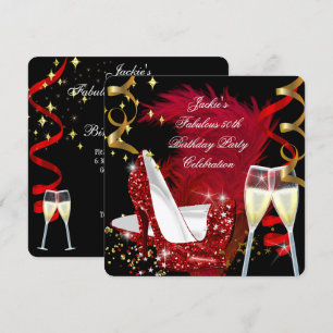 Invitation Fabuleux 50ème Parties scintillant Rouge High Heel