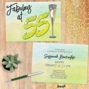 Invitation Fabuleux 55 Anniversaire Pastel Vert Aquarelle