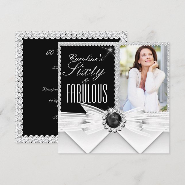 Invitation Fabuleux 60 Photo Elégant Noir Blanc Anniversaire  (Devant / Derrière)