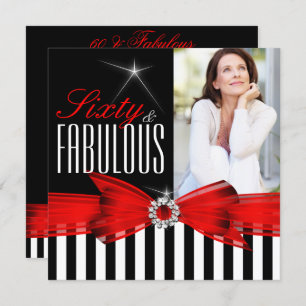 Invitation Fabuleux 60 Rouge Noir Blancs Frappe Anniversaire