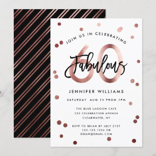 Invitation Fabuleux 60e   Or Rose moderne brossé Anniversaire
