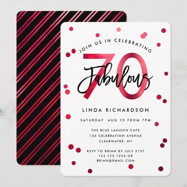 Invitation Fabuleux 70e | Moderne Elegant Red Anthday Party (Devant / Derrière)
