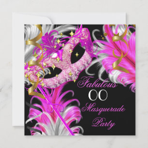 Invitation Fabuleux anniversaire Hot Pink Gold Masquerade Par