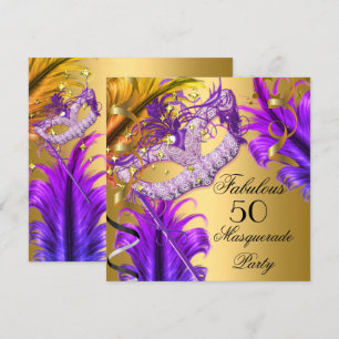 Invitation Fabuleux Anniversaire Purple Gold Masquerade Party