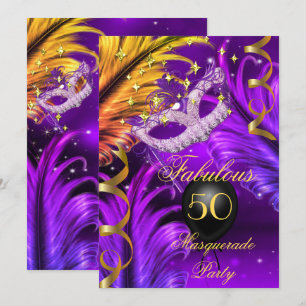 Invitation Fabuleux Anniversaire Purple Masquerade masque or