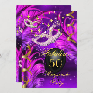 Invitation Fabuleux Anniversaire Purple rose masque mascarade