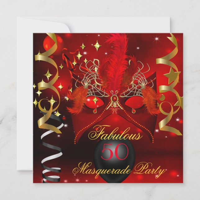 Invitation Fabuleux Anniversaire Red Gold Masquerade Party (Devant)