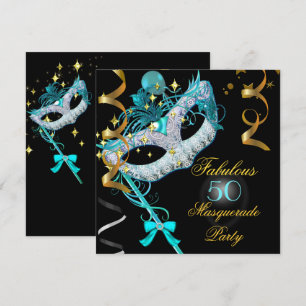 Invitation Fabuleux Anniversaire Turquoise Gold Black Masquer