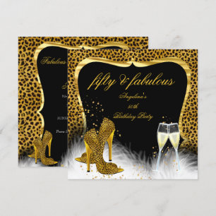 Invitation Fabuleux Champagne 50 Party Gold Leopard