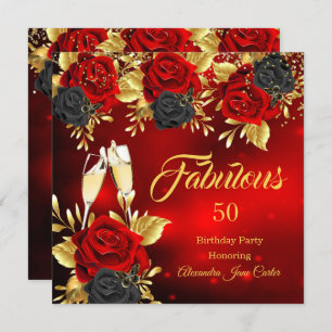 Invitation Fabuleux Champagne Anniversaire Rouge Noir Rose Or