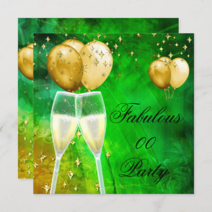 Invitation Fabuleux Champagne Anniversaire Soirée Vert Or