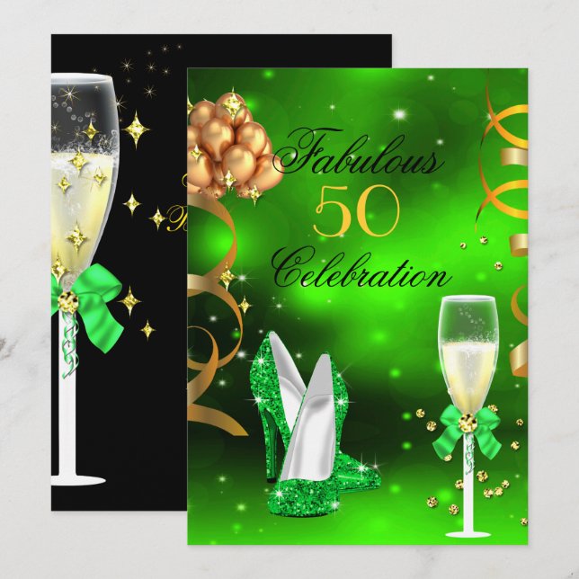 Invitation Fabuleux Champagne Parties scintillant Lime Green  (Devant / Derrière)