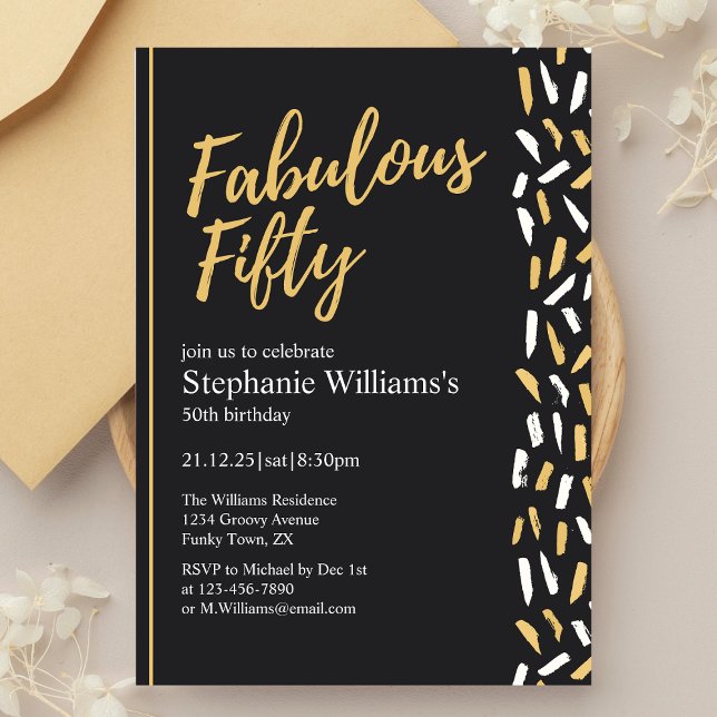 Invitation Fabuleux Cinquante Golden Modern Femme's 50e anniv (Créateur téléchargé)