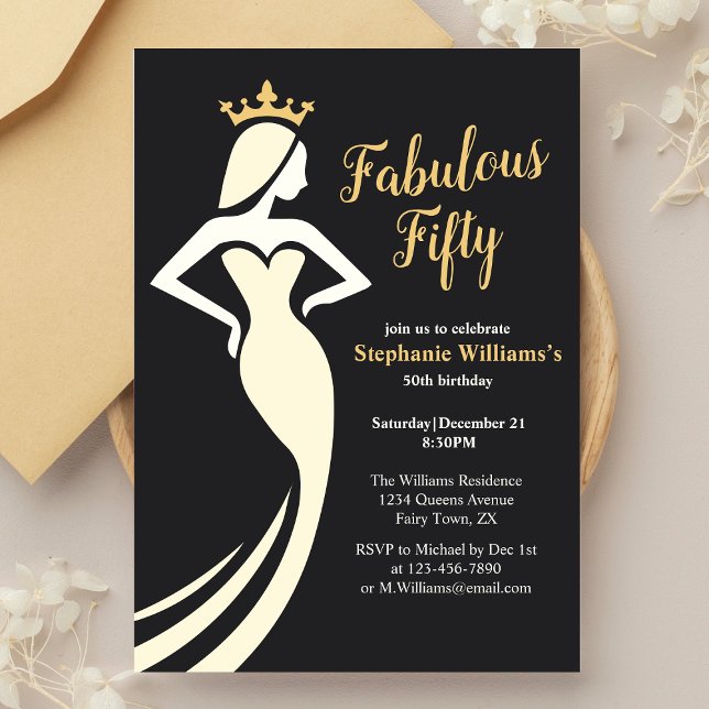 Invitation Fabuleux Cinquante Reine d'or Noir 50e anniversair (Créateur téléchargé)