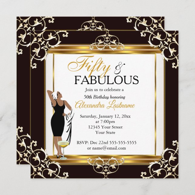 Invitation Fabuleux Diva deco Lady Gold Black 50e anniversair (Devant / Derrière)